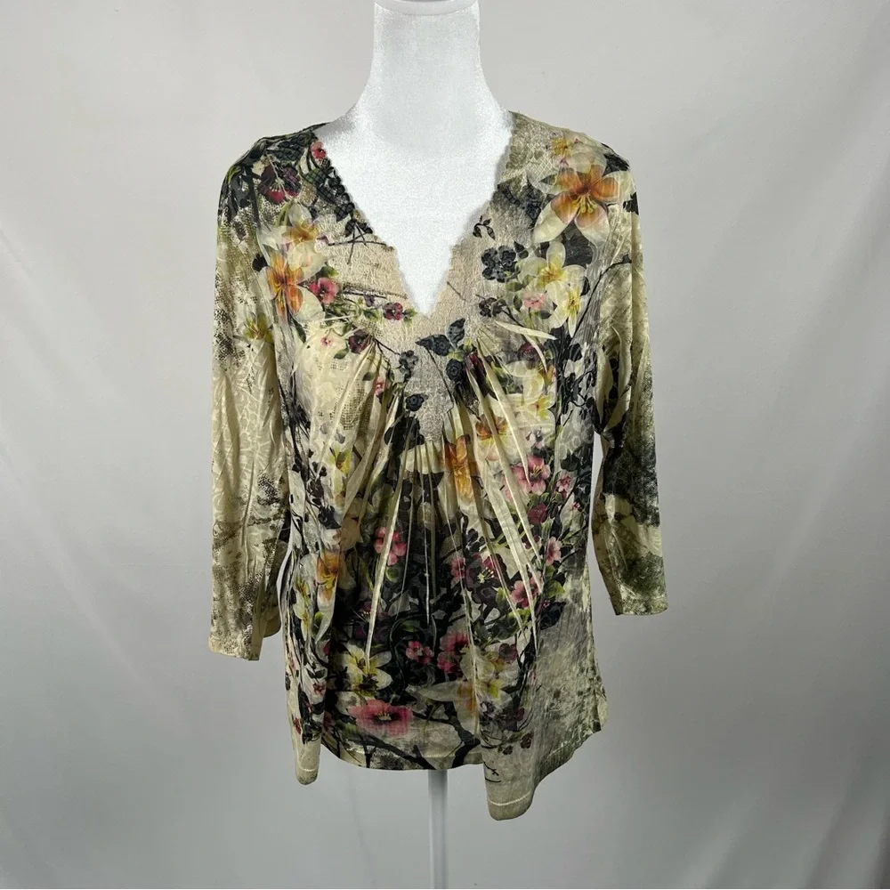 Christopher & Banks Tan Multicolor 3/4 Sleeve Blouse Size XL - Picture 1 of 6